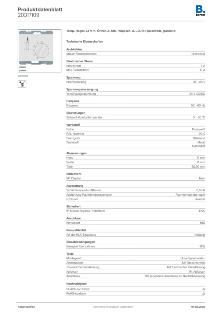 Bild Berker Produktdatenblatt 20317109 | Hager Deutschland