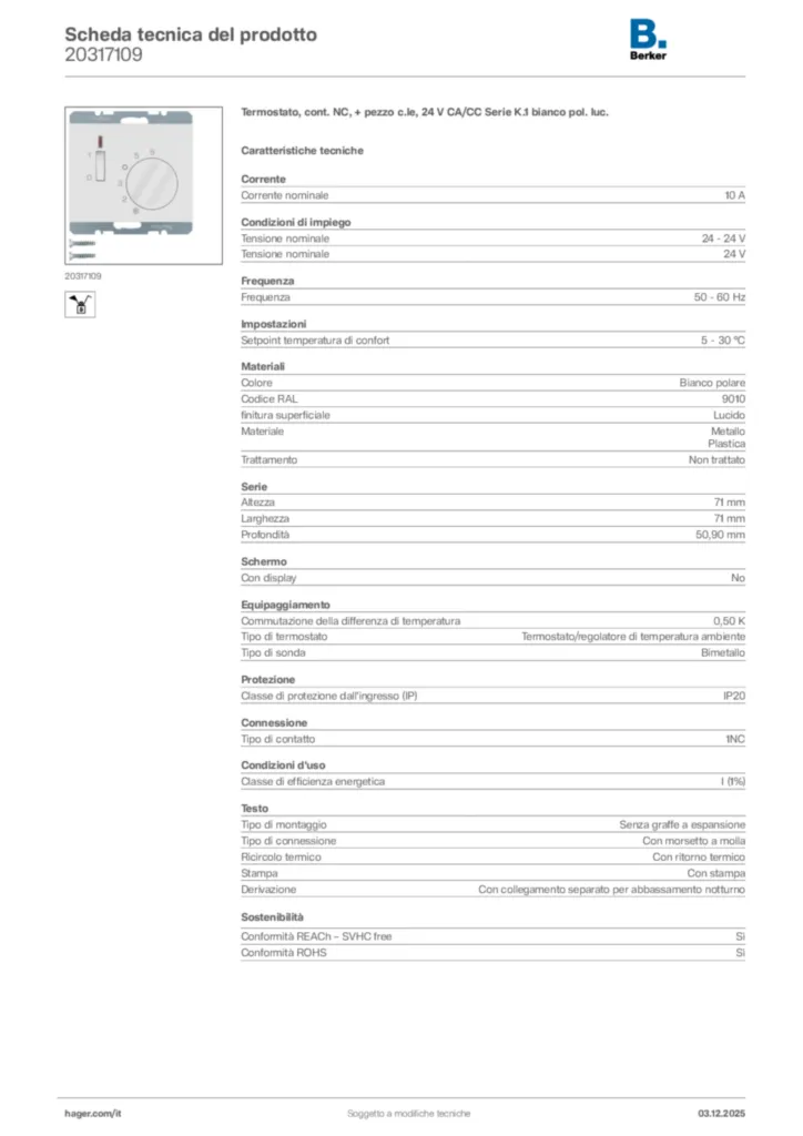 Immagine Berker Scheda tecnica del prodotto 20317109 | Hager Italia