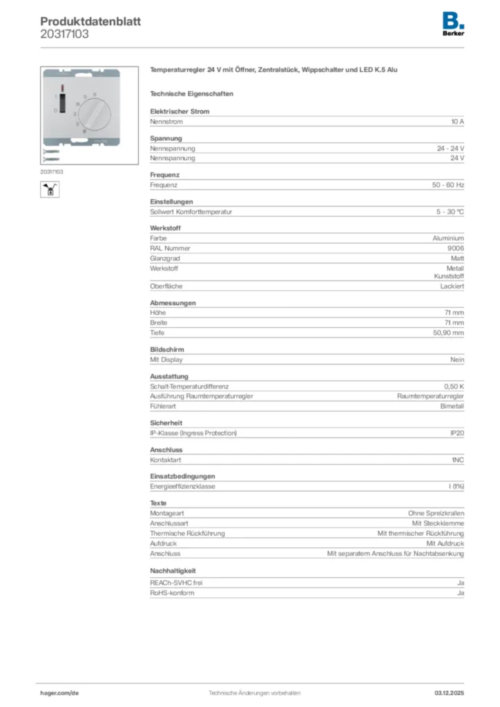 Bild Berker Produktdatenblatt 20317103 | Hager Deutschland