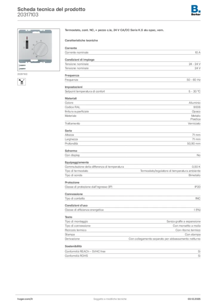 Immagine Berker Scheda tecnica del prodotto 20317103 | Hager Italia