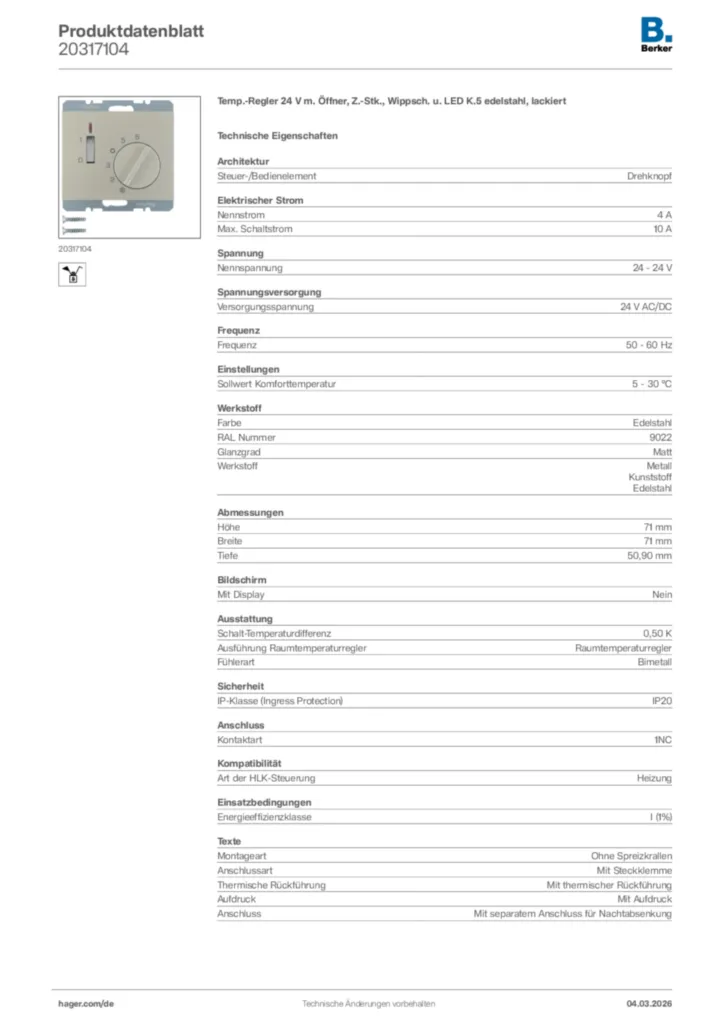 Bild Berker Produktdatenblatt 20317104 | Hager Deutschland