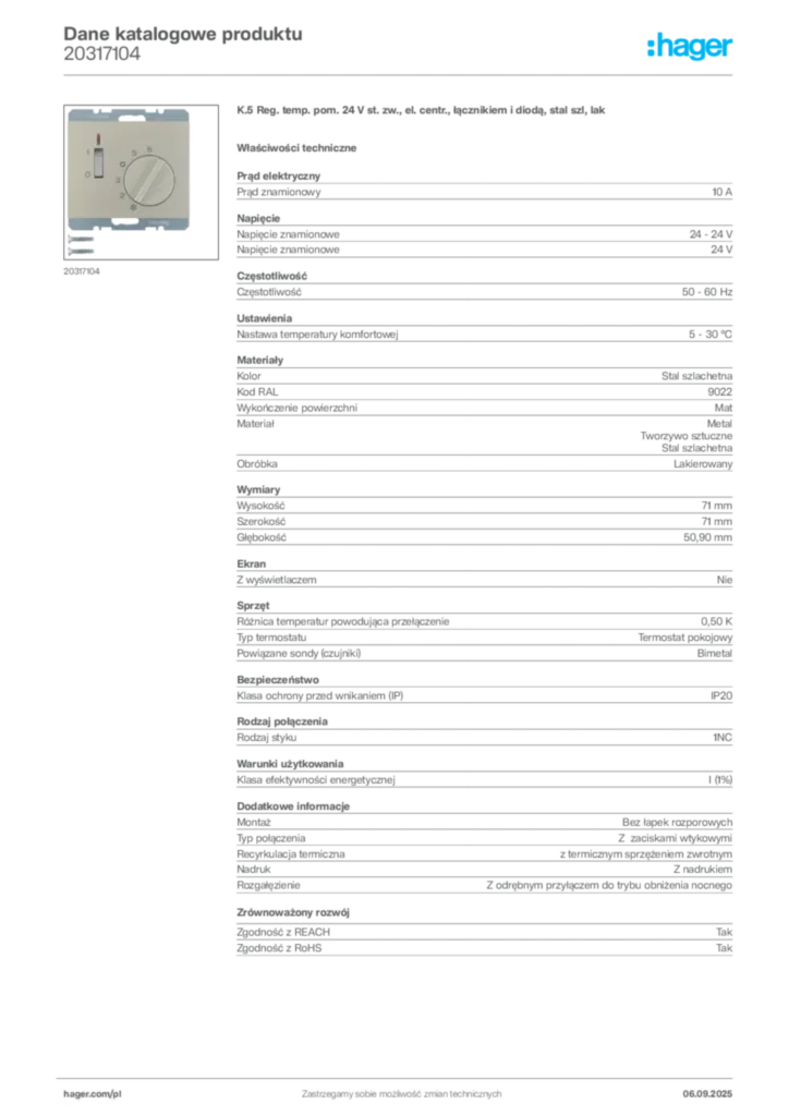 Zdjęcie Hager Dane katalogowe produktu 20317104 | Hager Polska
