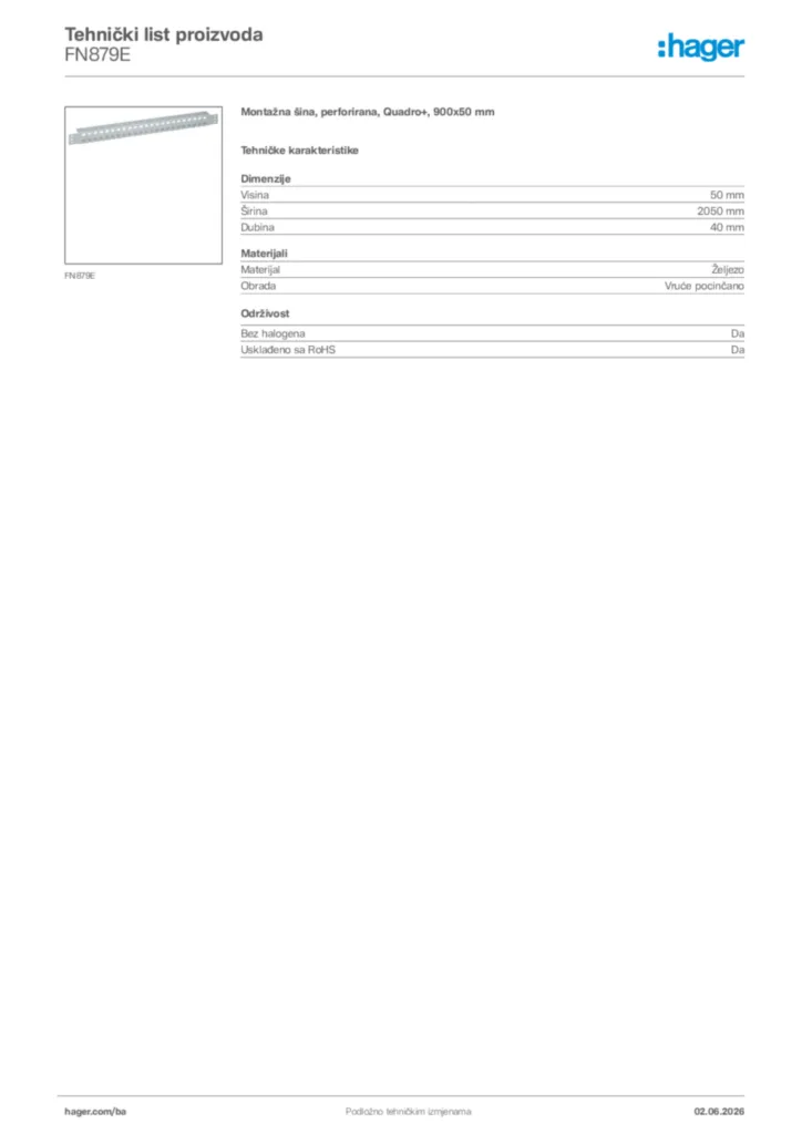 Slika Hager Tehnički list proizvoda FN879E  | Hager