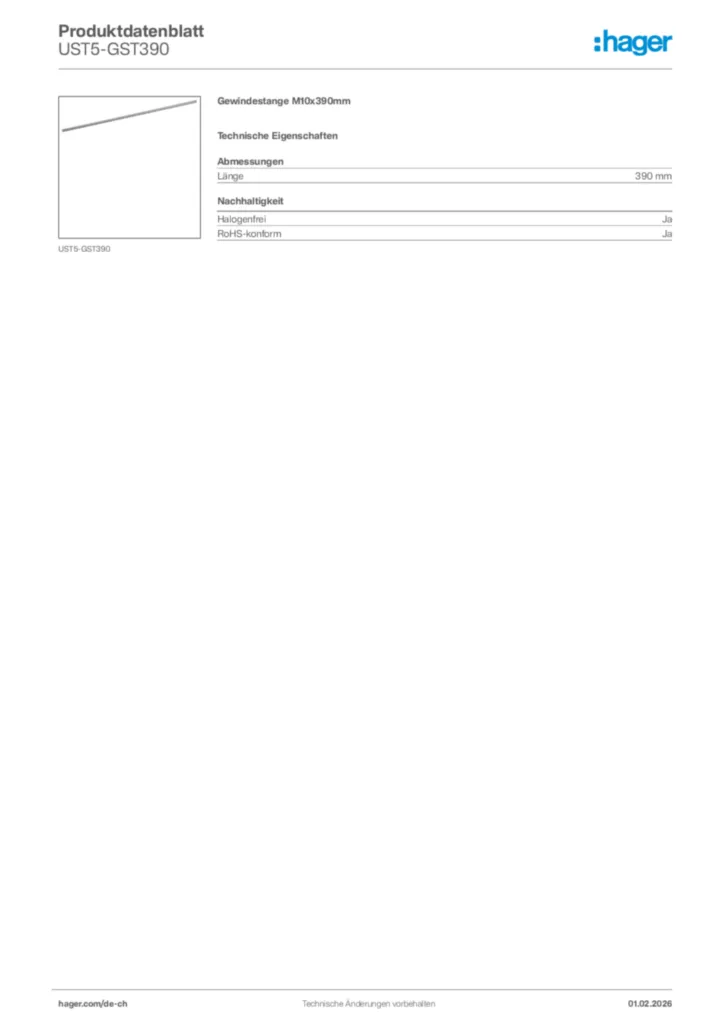 Bild Hager Produktdatenblatt UST5-GST390 | Hager Schweiz