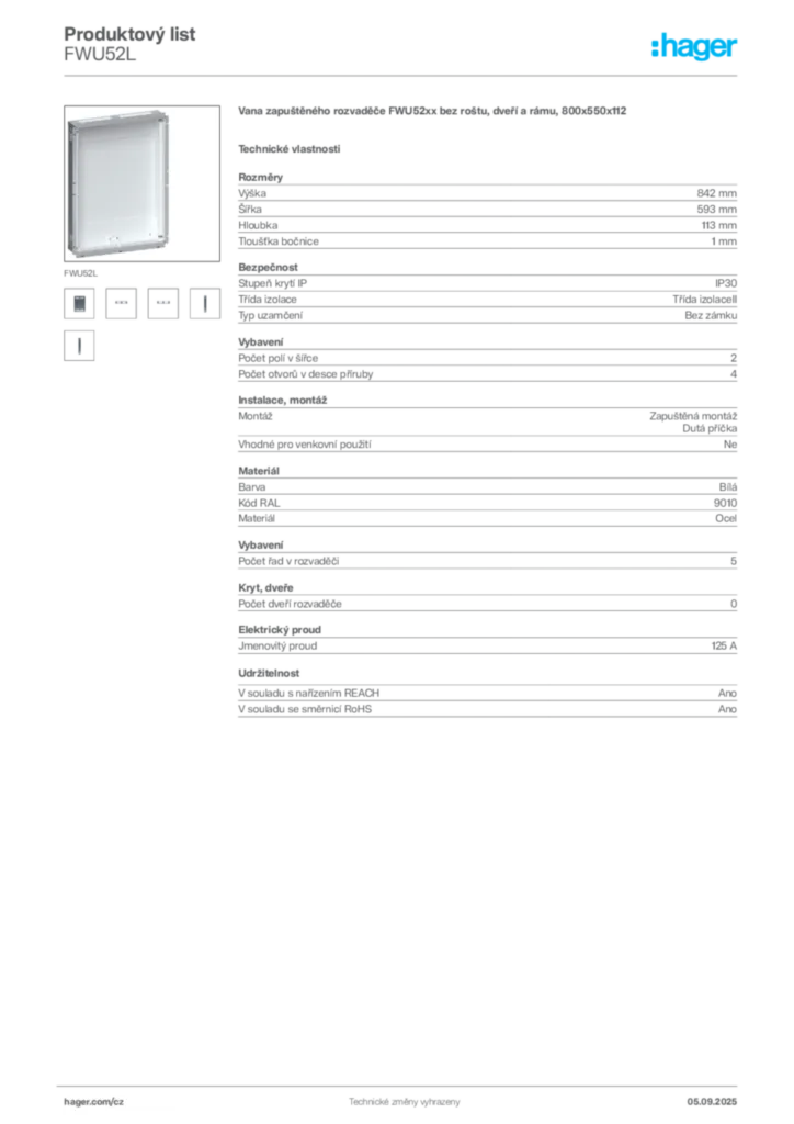 Obrázek Hager Produktový list FWU52L | Hager