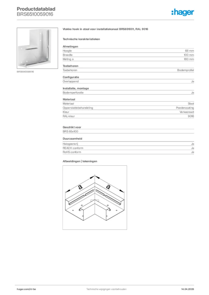 Afbeelding Hager Productdatablad BRS6510059016 | Hager Belgium