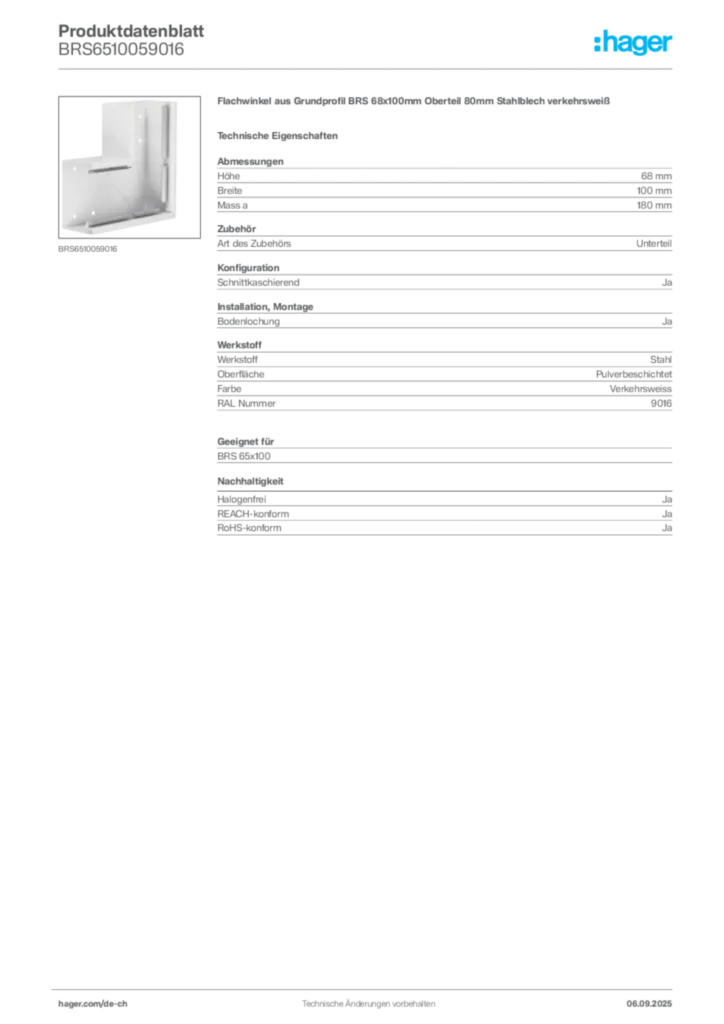 Bild Hager Produktdatenblatt BRS6510059016 | Hager Schweiz