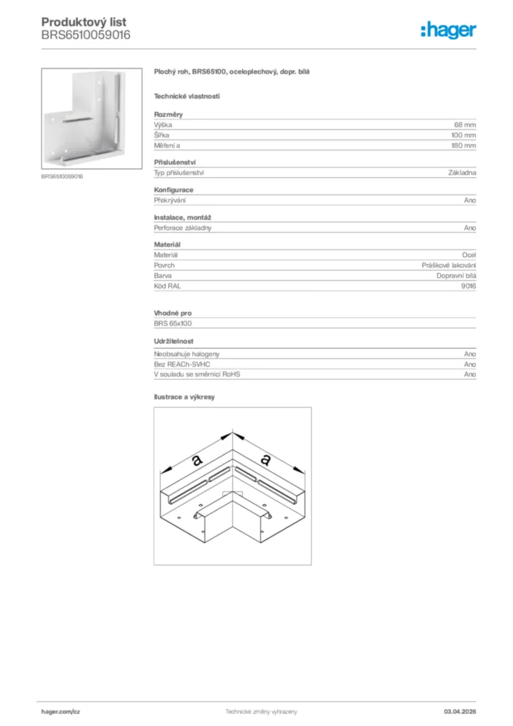 Obrázek Hager Product data sheet BRS6510059016 | Hager
