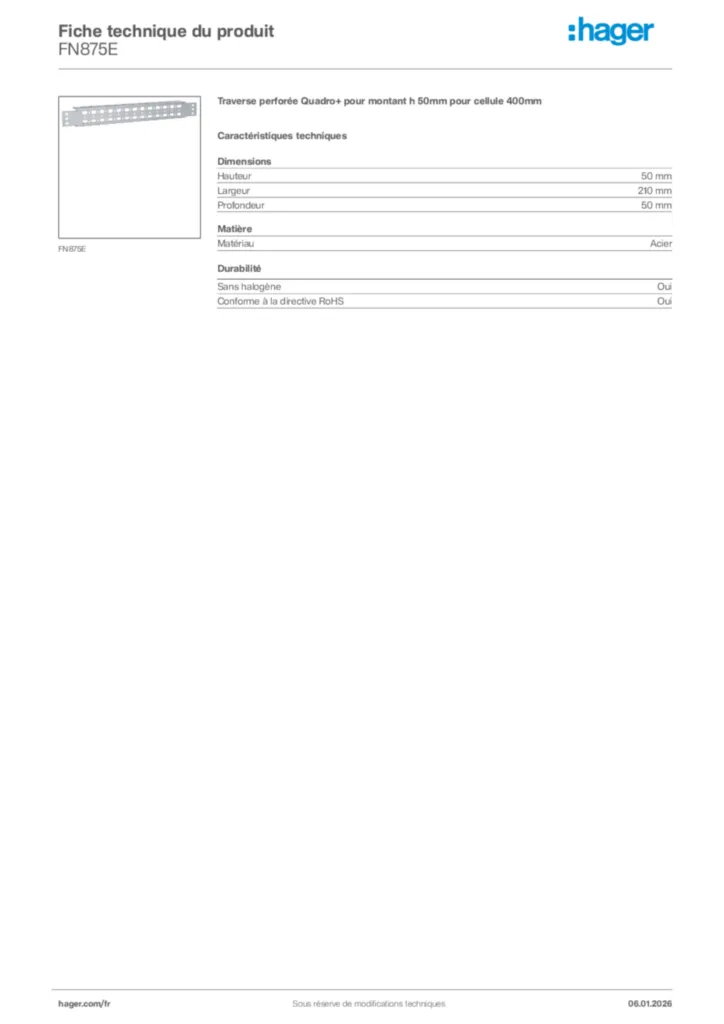 Image Hager Fiche technique du produit FN875E | Hager France