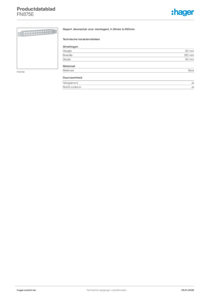 Afbeelding Hager Productdatablad FN875E | Hager Belgium