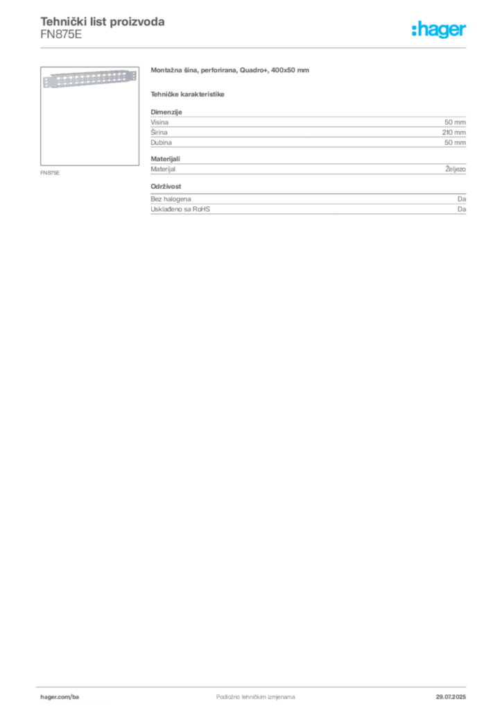 Slika Hager Product data sheet FN875E  | Hager