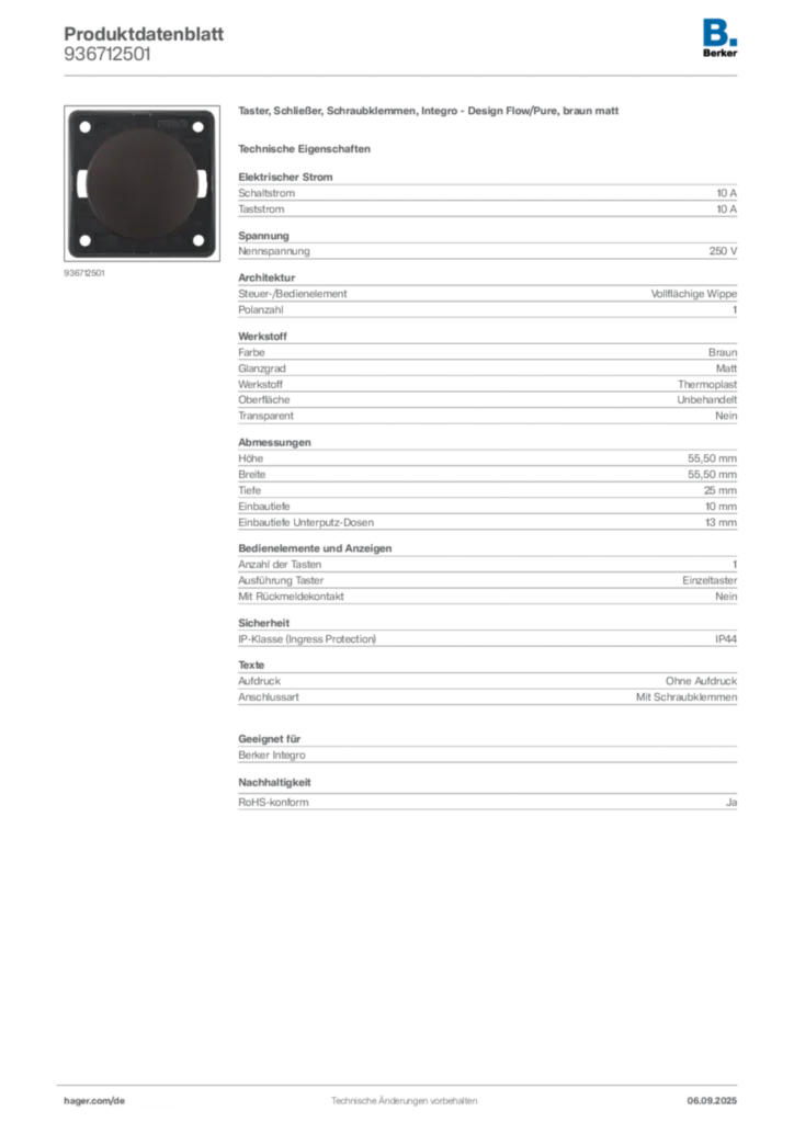 Bild Berker Produktdatenblatt 936712501 | Hager Deutschland