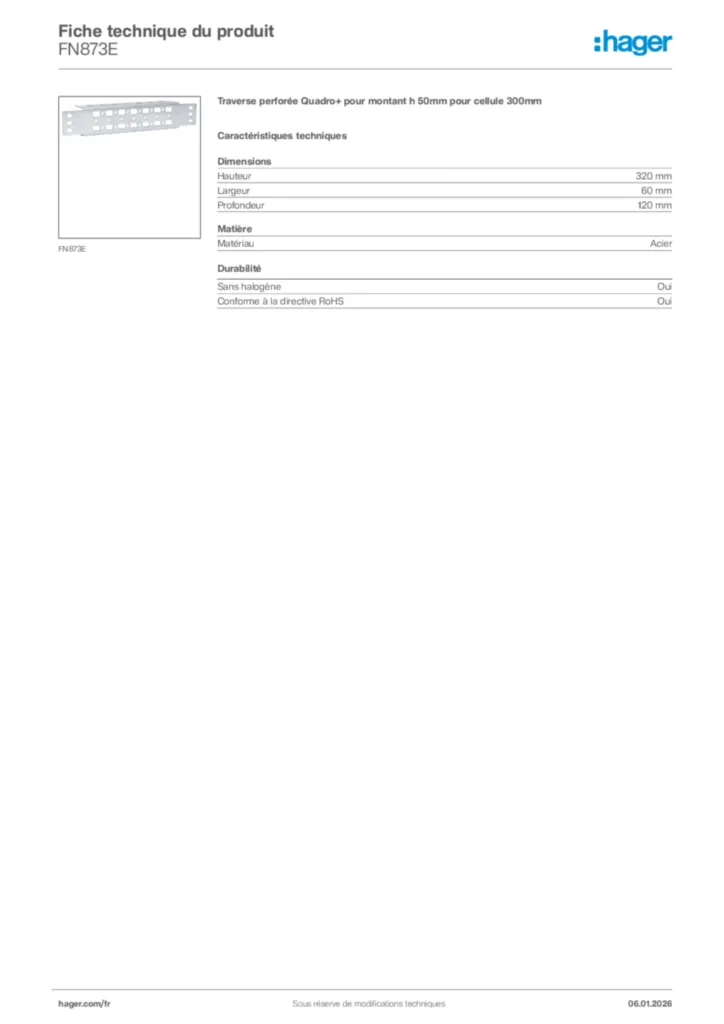 Image Hager Fiche technique du produit FN873E | Hager France