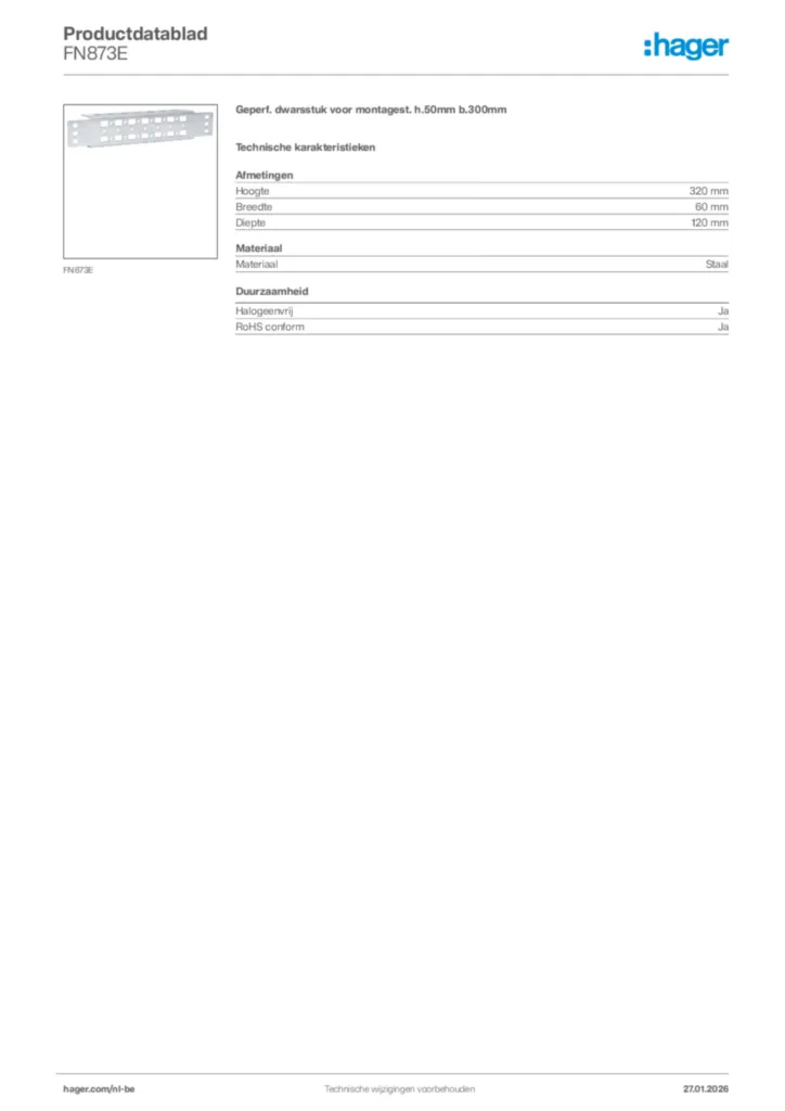 Afbeelding Hager Productdatablad FN873E | Hager Belgium