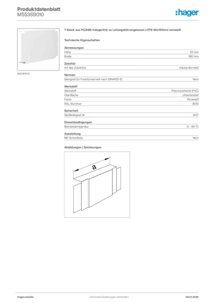 Bild Hager Produktdatenblatt M55369010 | Hager Deutschland
