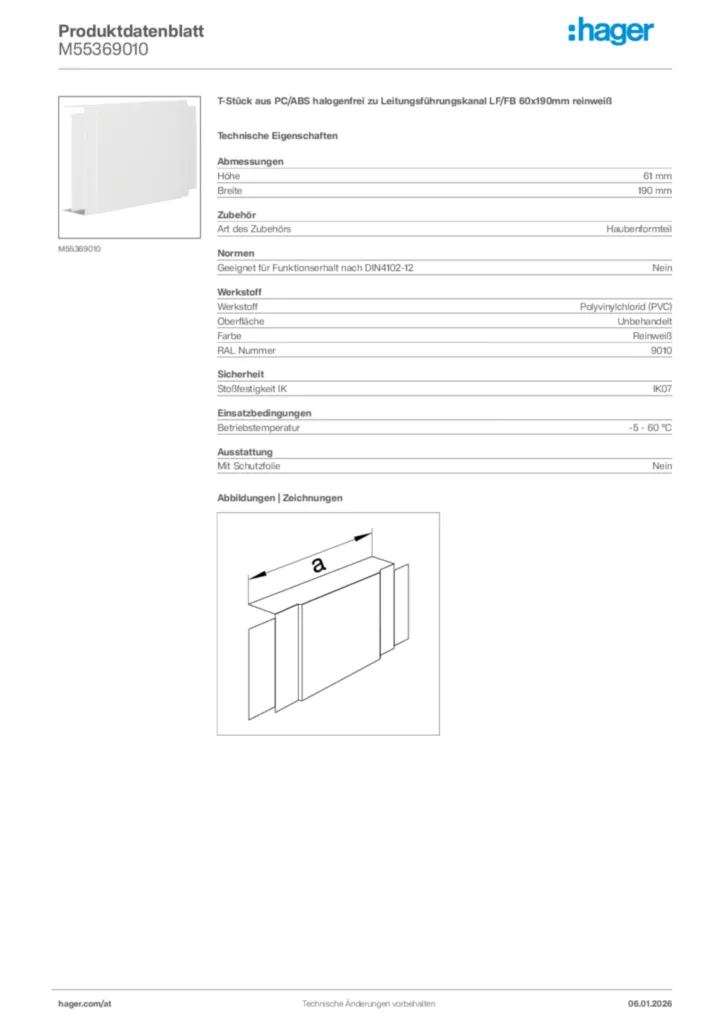 Bild Hager Produktdatenblatt M55369010 | Hager Deutschland