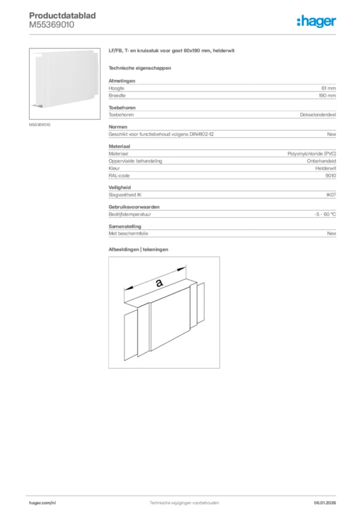 Afbeelding Hager Productdatablad M55369010 | Hager Nederland