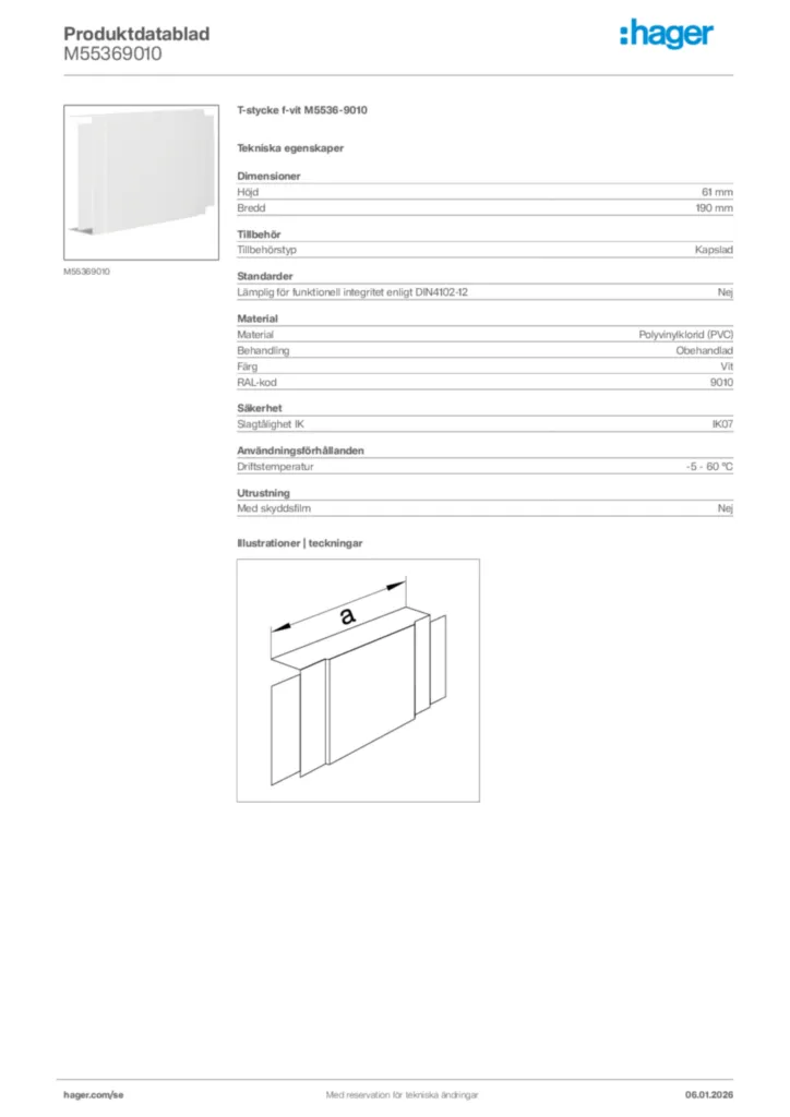 Bild Hager Produktdatablad M55369010 | Hager Sverige