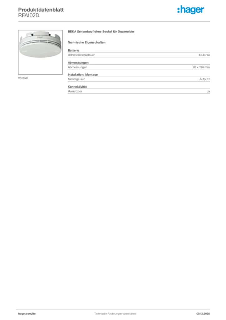 Hager Produktdatenblatt RFA102D