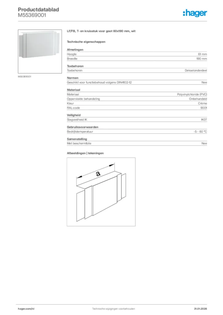 Afbeelding Hager Productdatablad M55369001 | Hager Nederland