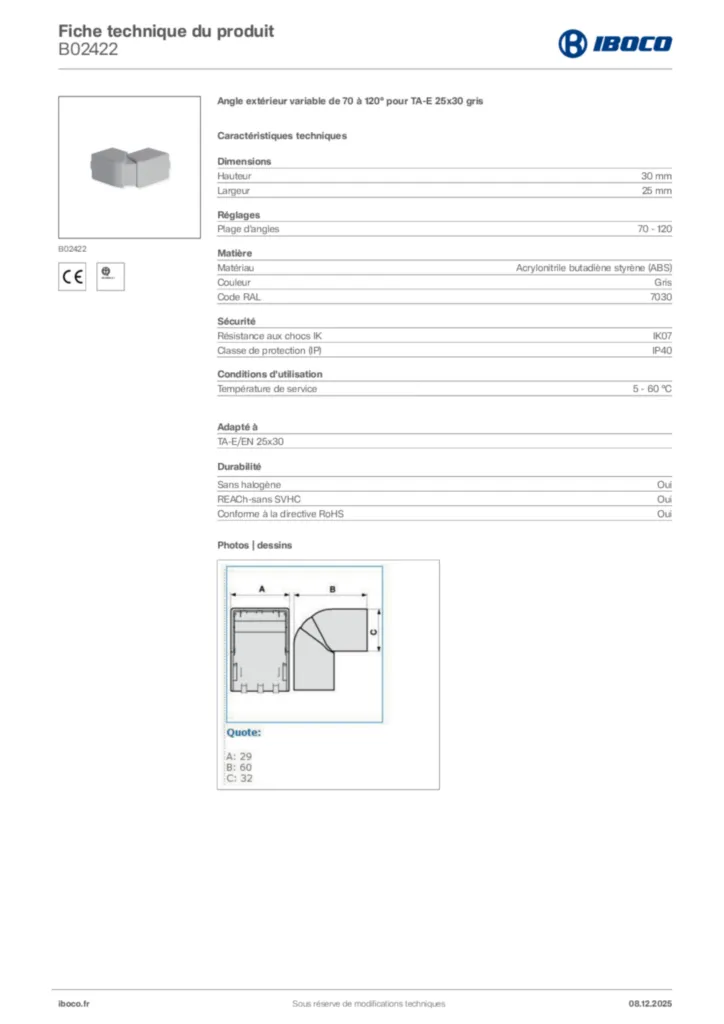 Image Iboco Fiche technique du produit B02422 | Hager France