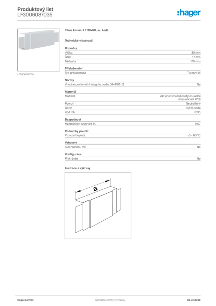 Obrázek Hager Product data sheet LF3006087035 | Hager