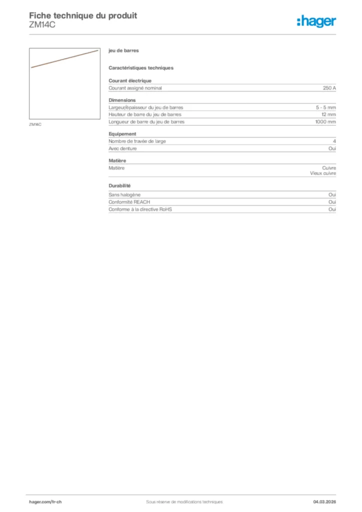 Image Hager Fiche technique du produit ZM14C | Hager Suisse