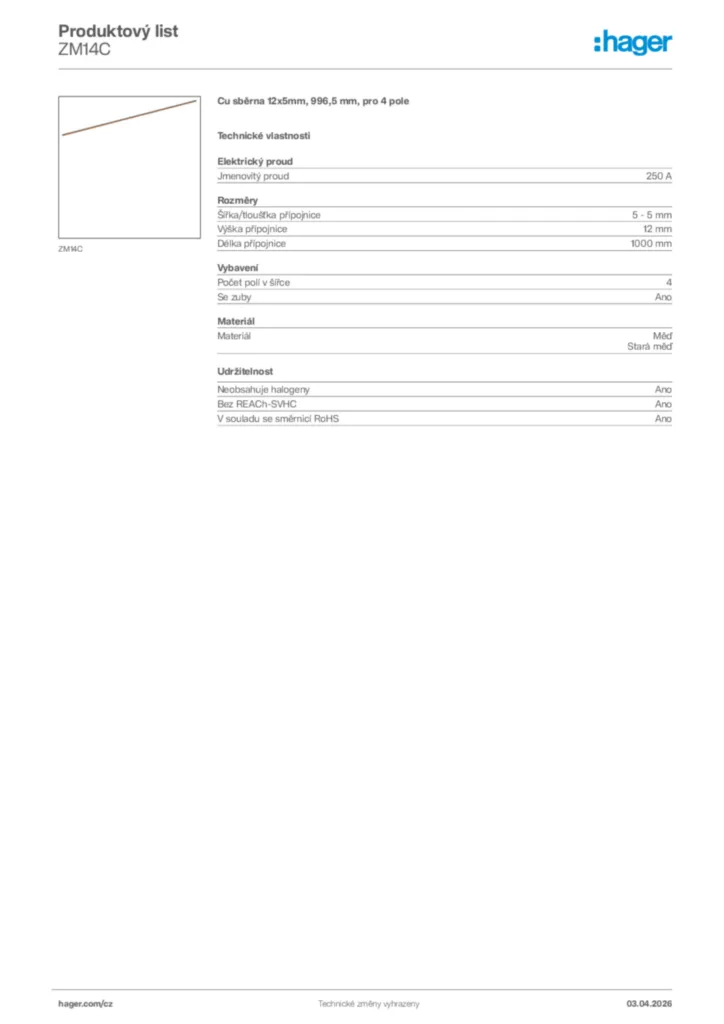 Obrázek Hager Product data sheet ZM14C | Hager