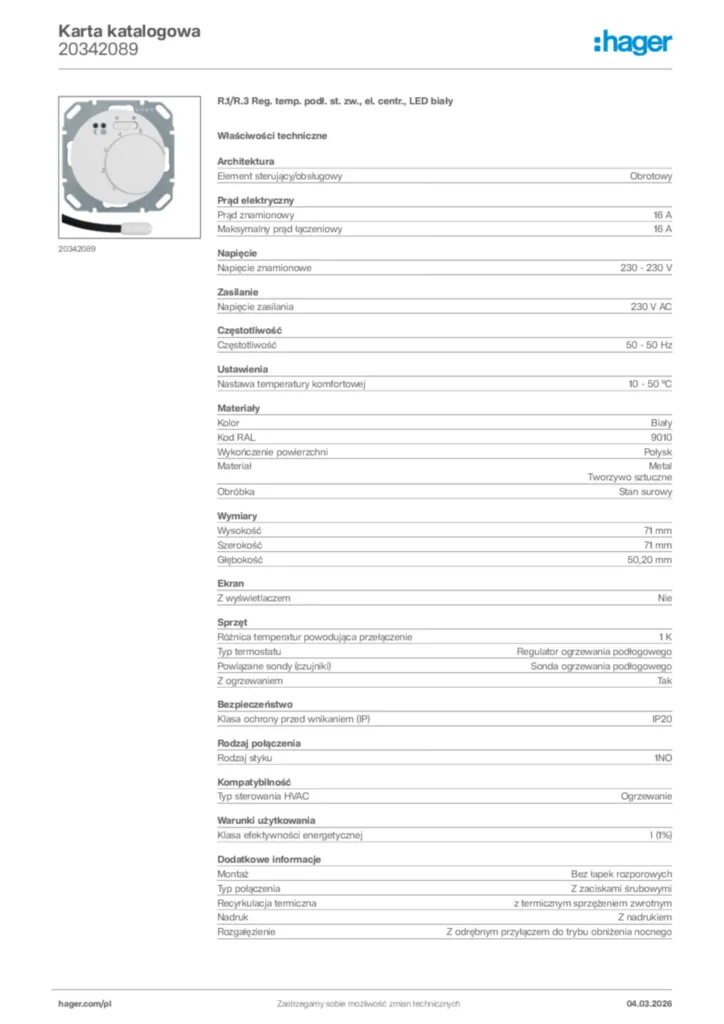 Zdjęcie Hager Karta katalogowa 20342089 | Hager Polska