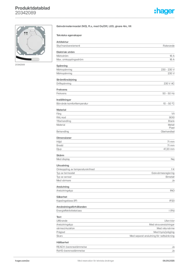 Bild Hager Produktdatablad 20342089 | Hager Sverige