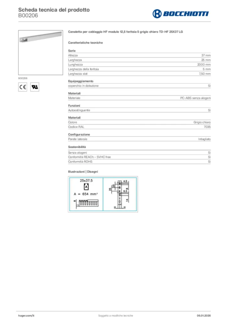 Immagine Bocchiotti Scheda tecnica del prodotto B00206 | Hager Italia
