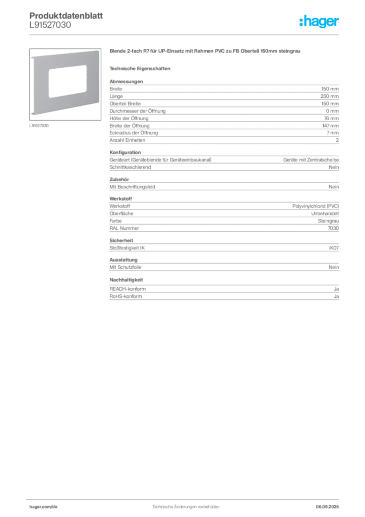 Hager Produktdatenblatt L91527030