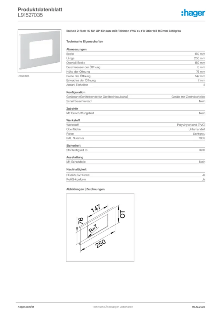Bild Hager Produktdatenblatt L91527035 | Hager Deutschland