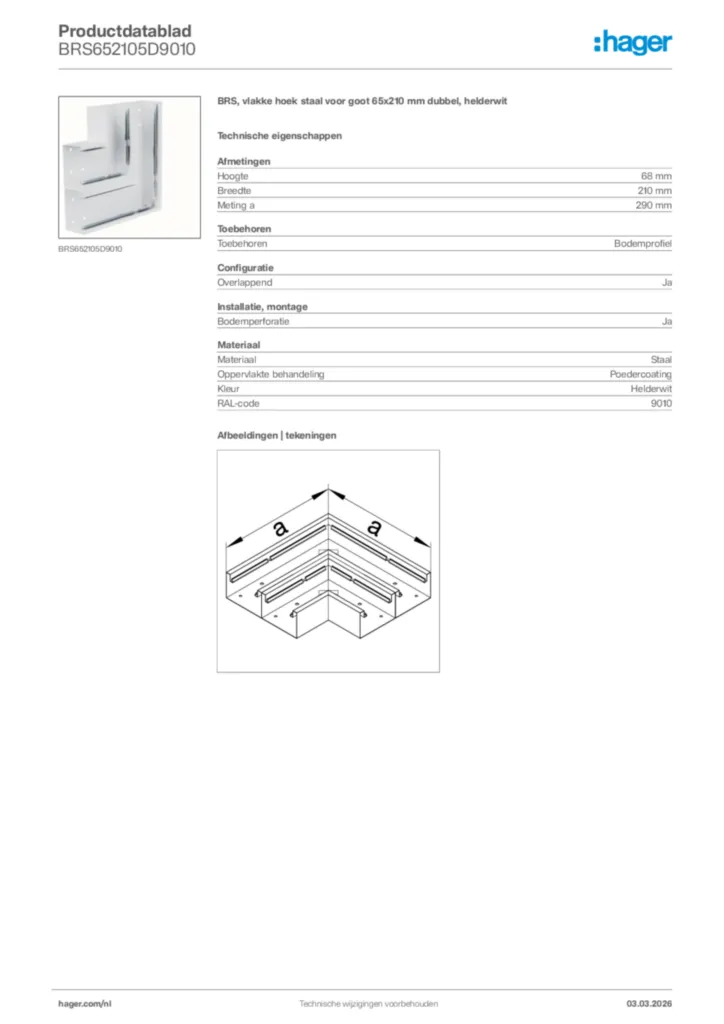 Afbeelding Hager Productdatablad BRS652105D9010 | Hager Nederland