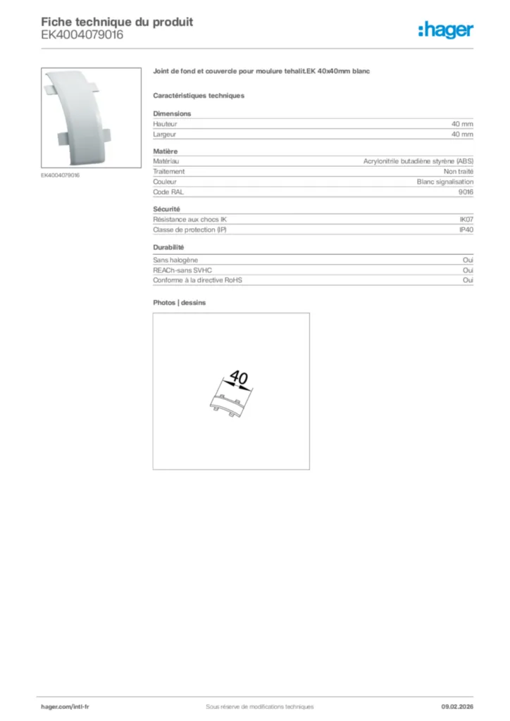 Image Hager Fiche technique du produit EK4004079016 | Hager Afrique