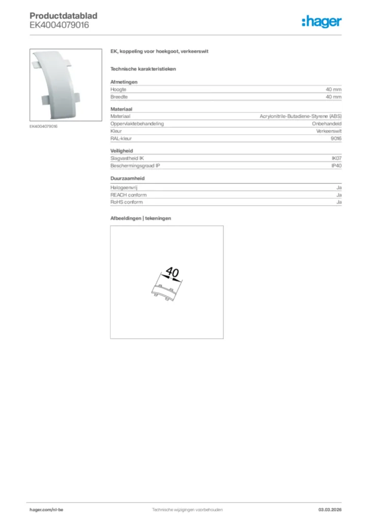 Afbeelding Hager Productdatablad EK4004079016 | Hager Belgium