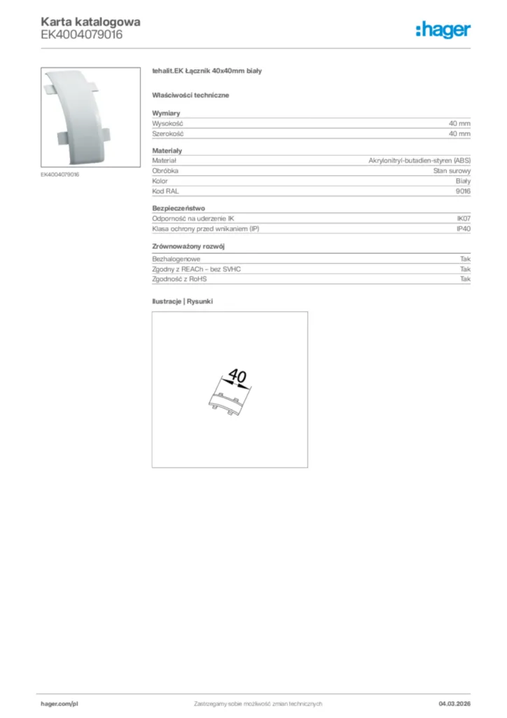 Zdjęcie Hager Karta katalogowa EK4004079016 | Hager Polska