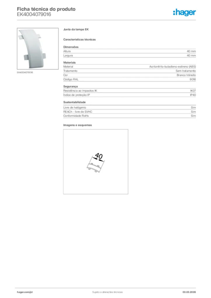 Imagem Hager Ficha técnica do produto EK4004079016 | Hager Portugal