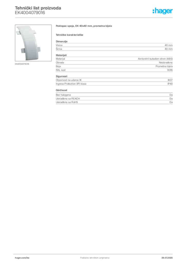 Slika Hager Product data sheet EK4004079016  | Hager