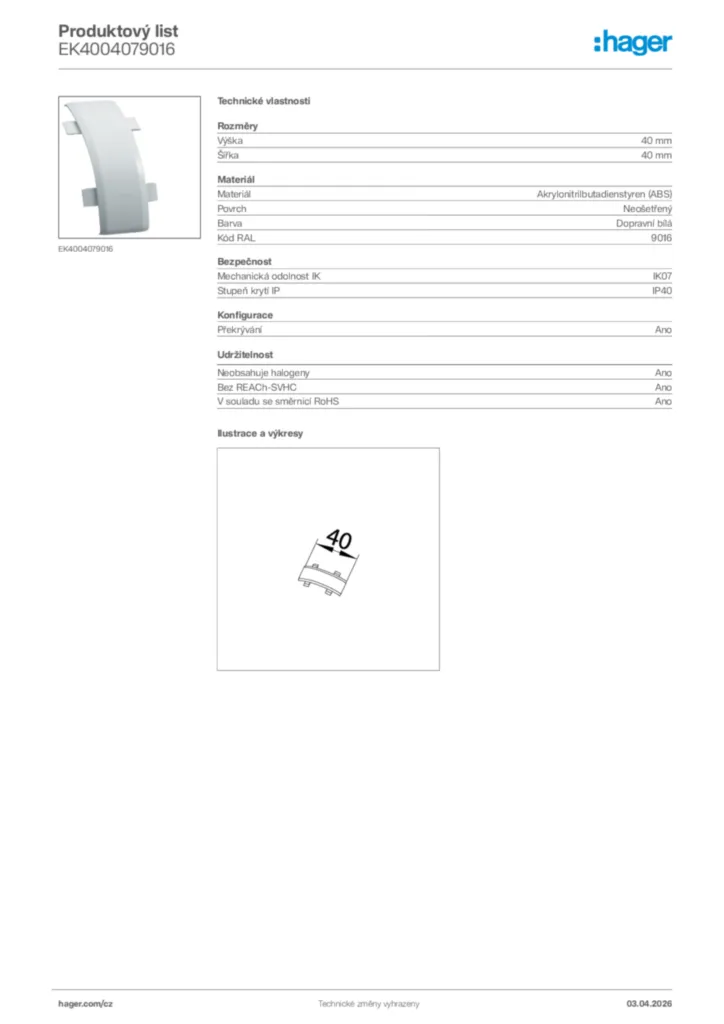 Obrázek Hager Product data sheet EK4004079016 | Hager
