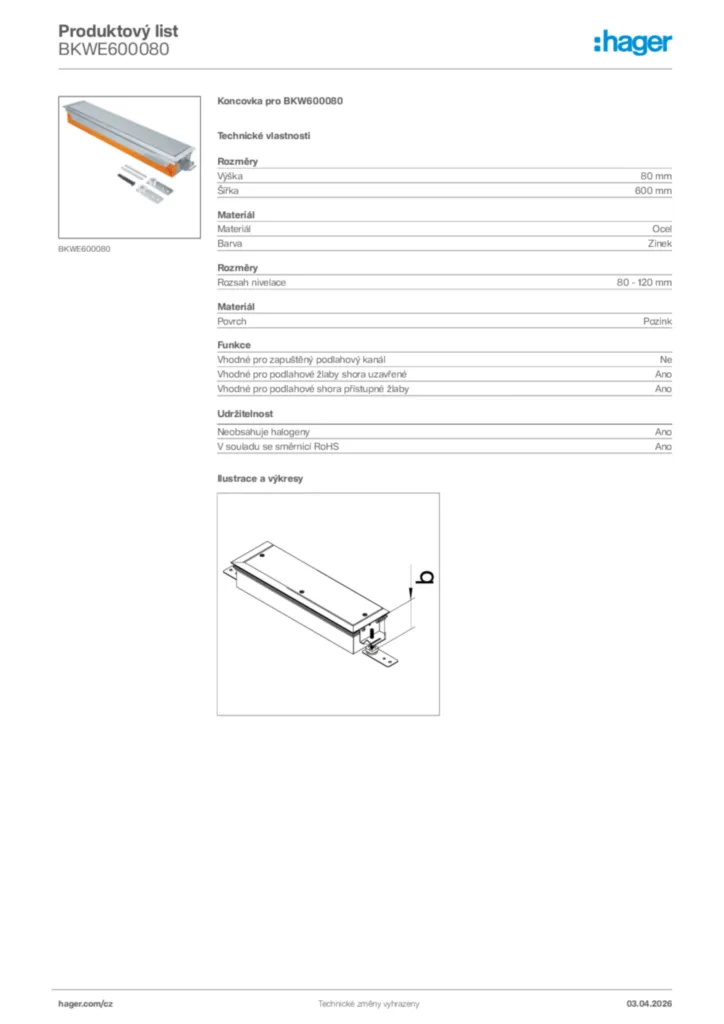 Obrázek Hager Product data sheet BKWE600080 | Hager