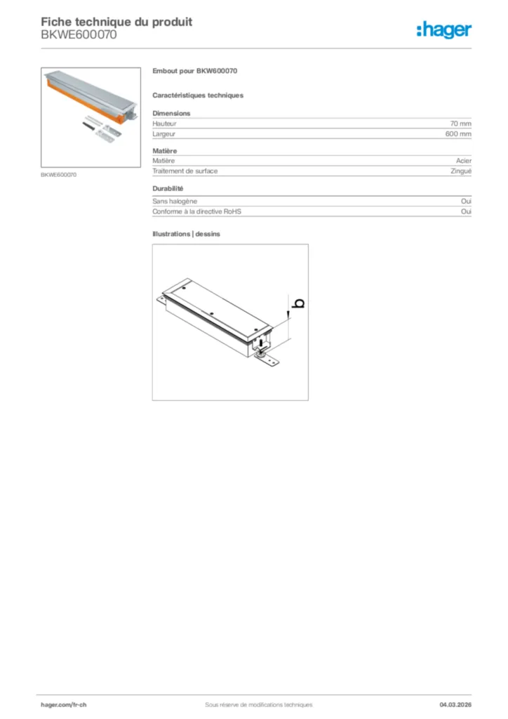 Image Hager Fiche technique du produit BKWE600070 | Hager Suisse