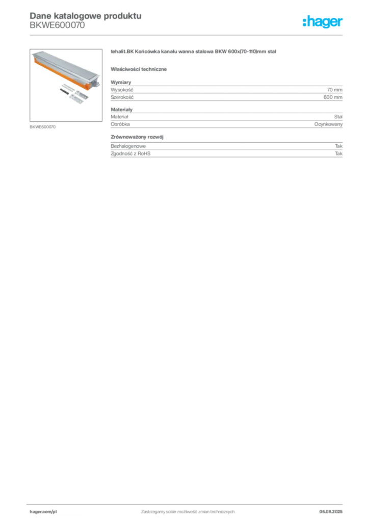 Zdjęcie Hager Dane katalogowe produktu BKWE600070 | Hager Polska