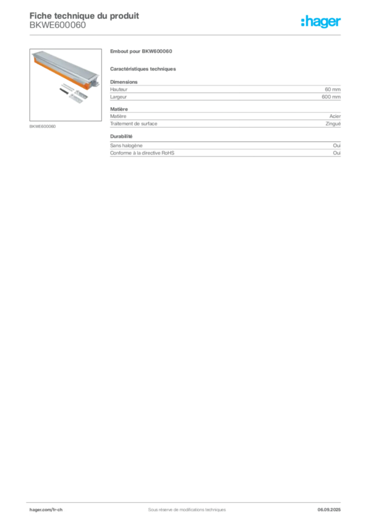 Image Hager Fiche technique du produit BKWE600060 | Hager Suisse