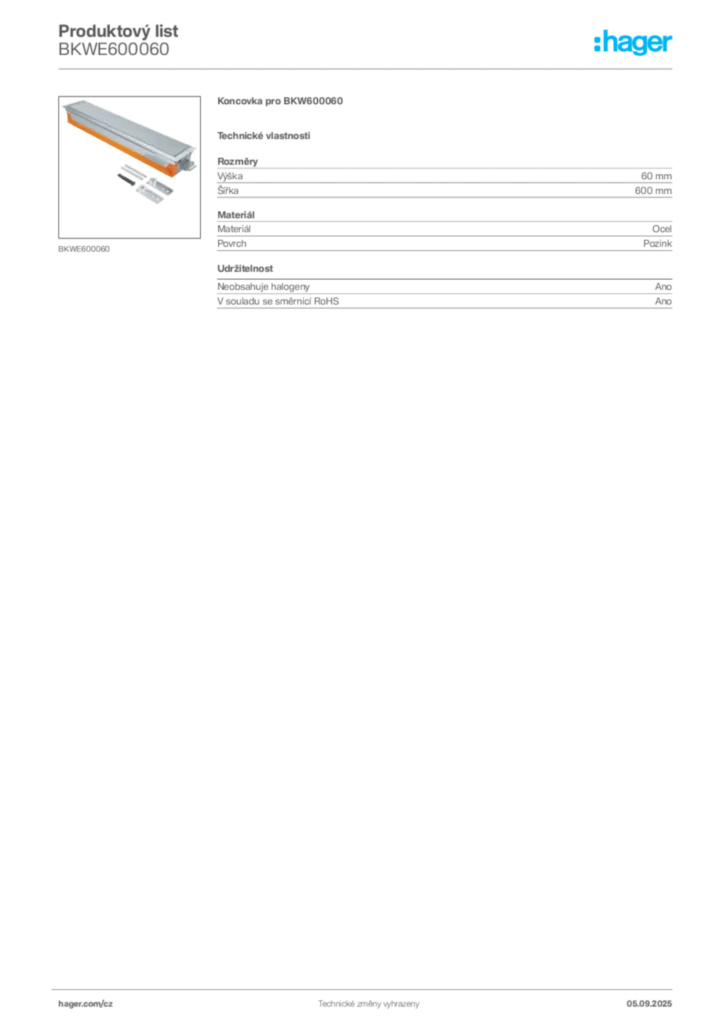 Obrázek Hager Produktový list BKWE600060 | Hager