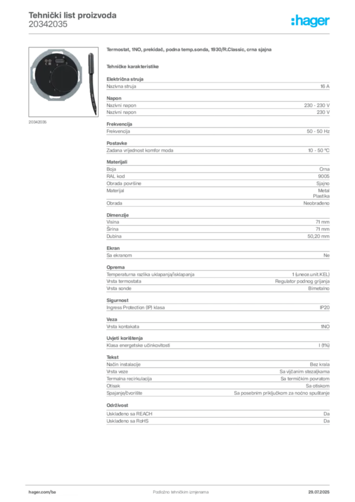 Slika Hager Product data sheet 20342035  | Hager