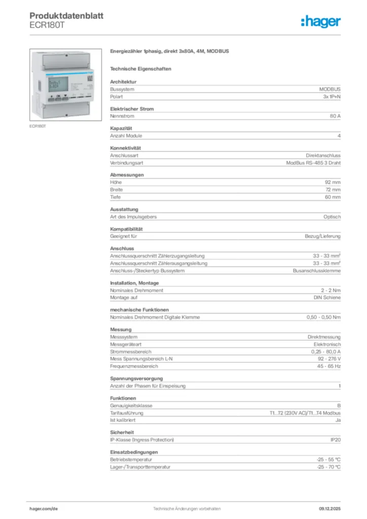 Bild Hager Produktdatenblatt ECR180T | Hager Deutschland