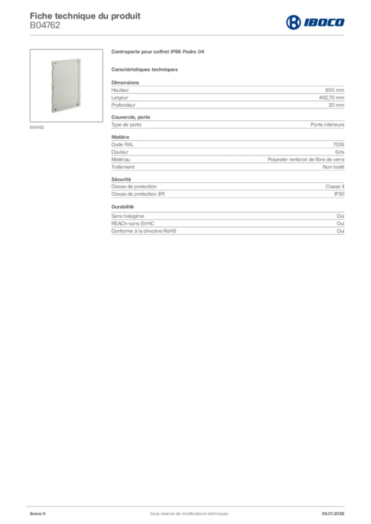 Image Iboco Fiche technique du produit B04762 | Hager France