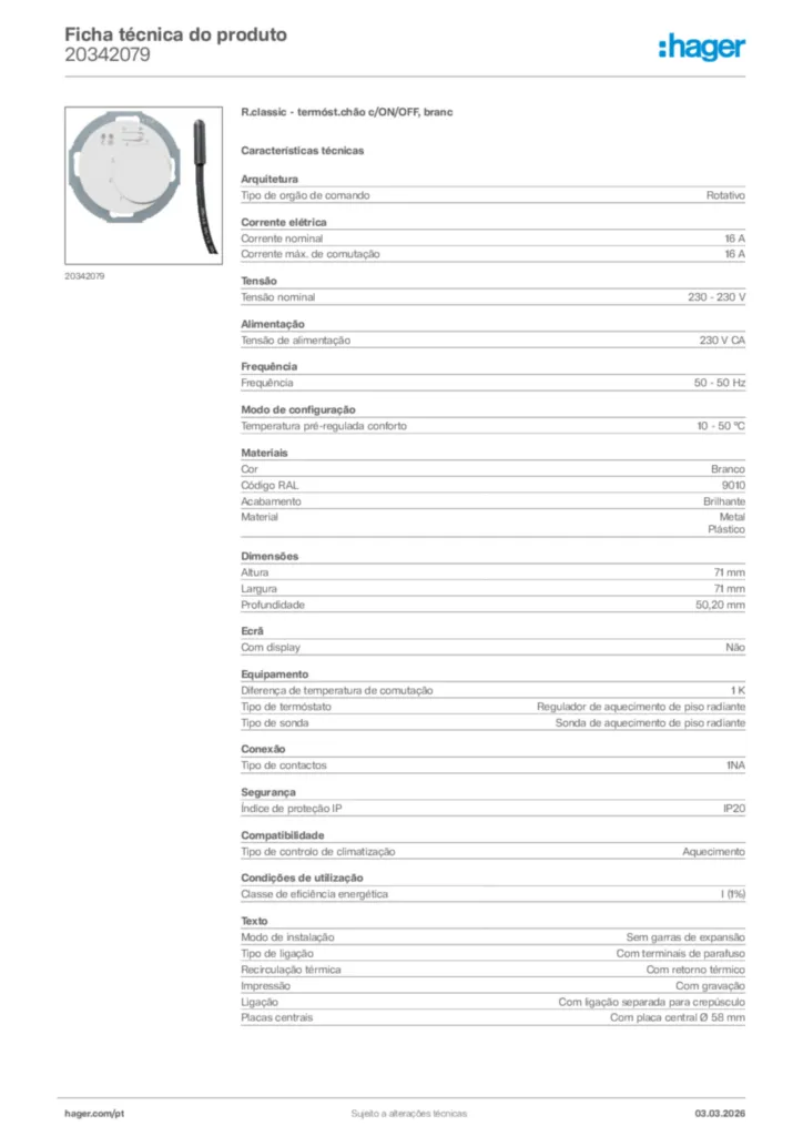 Imagem Hager Ficha técnica do produto 20342079 | Hager Portugal