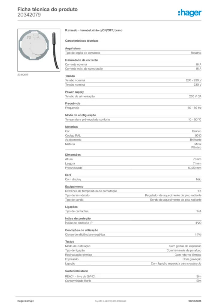 Imagem Hager Ficha técnica do produto 20342079 | Hager Portugal